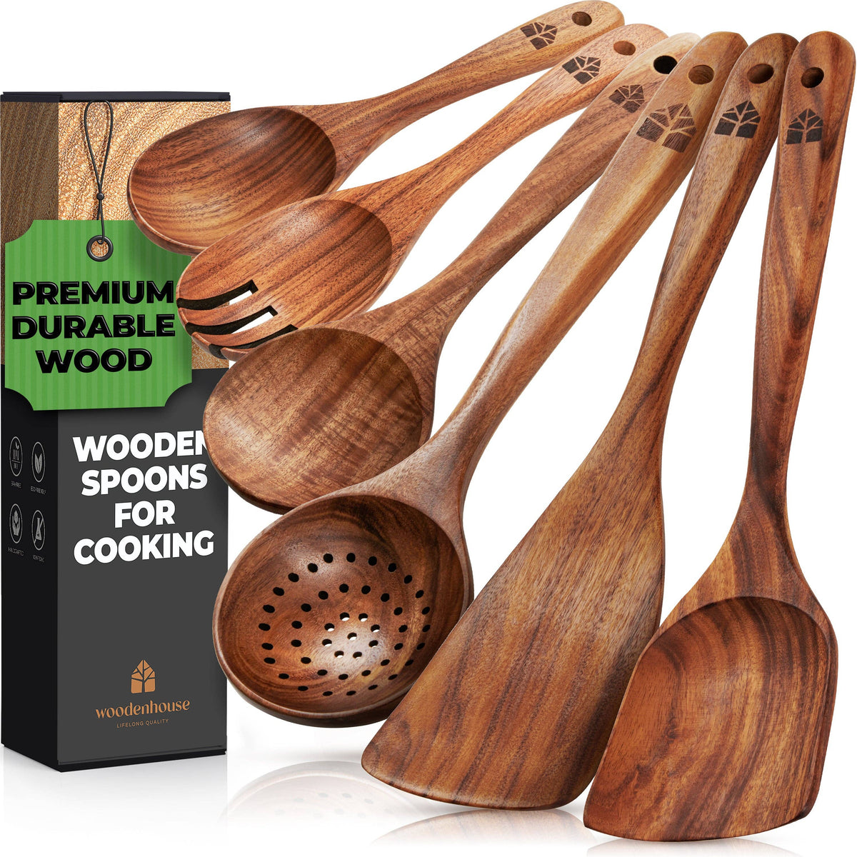 6 pcs Wooden Spoons for Cooking, Wooden Cooking Utensils