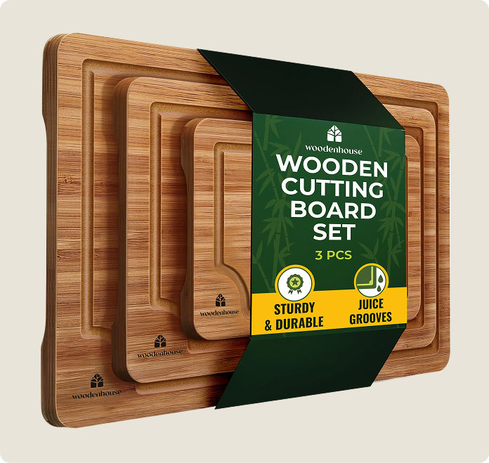 3-Piece Bamboo Cutting Board Set with Juice Grooves