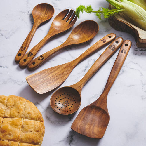 6 pcs Wooden Spoons for Cooking, Wooden Cooking Utensils