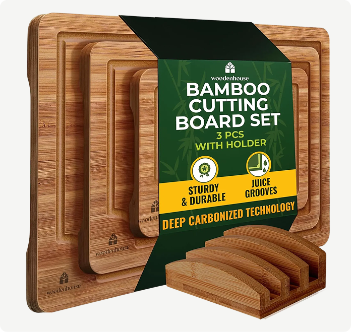 Wooden Cutting Board Set with Holder