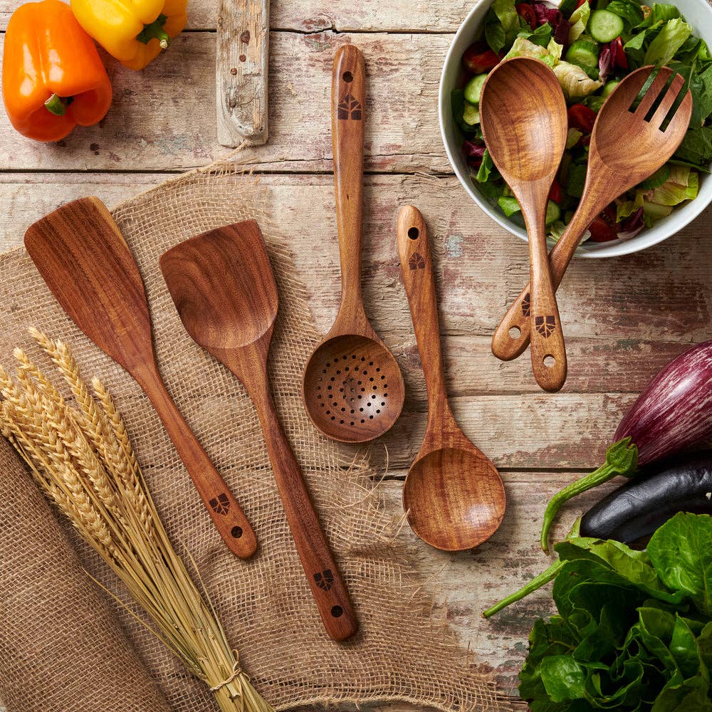 6 pcs Wooden Spoons for Cooking, Wooden Cooking Utensils
