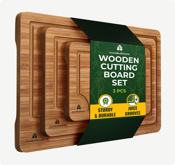 3-Piece Bamboo Cutting Board Set with Juice Grooves